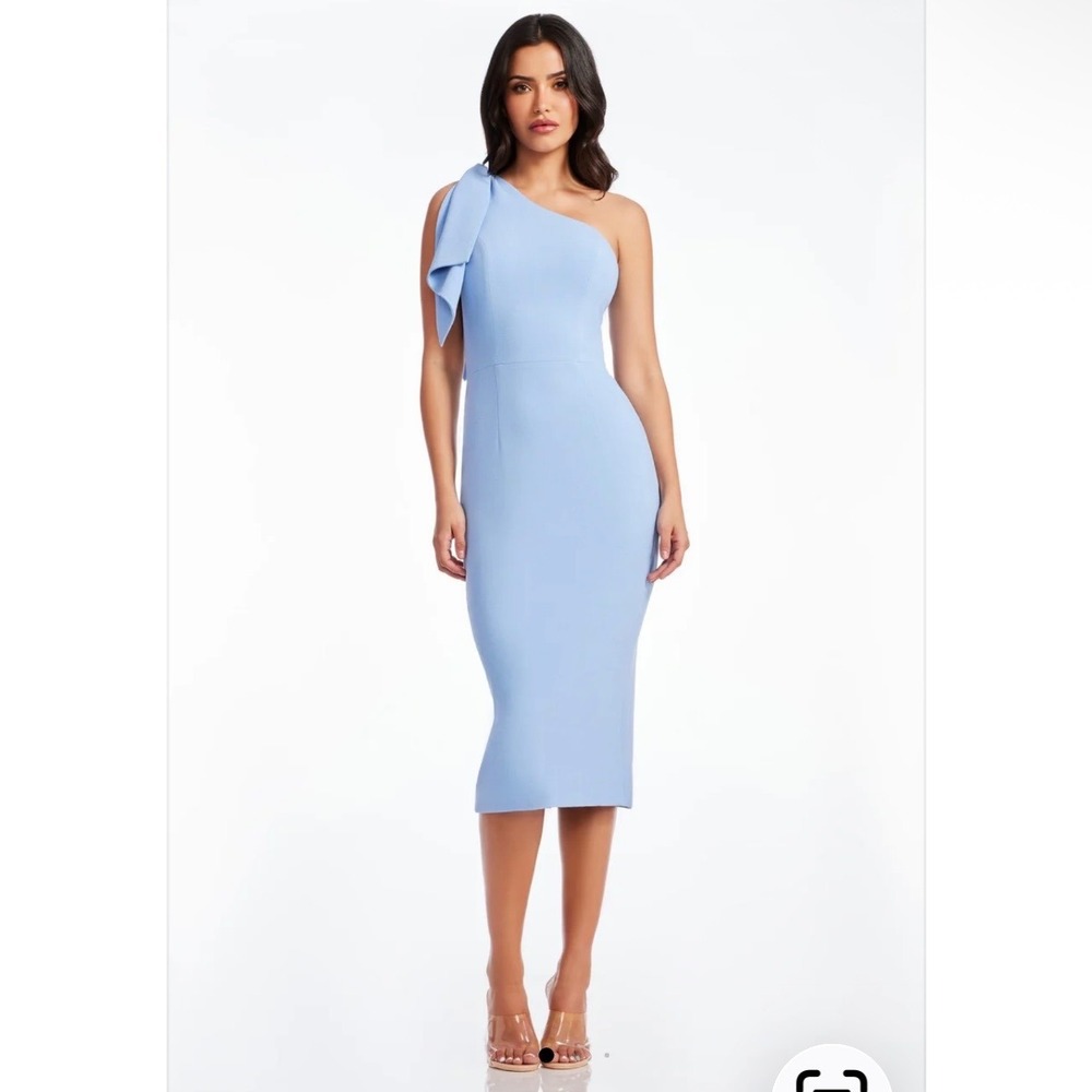 Dress the Population Light Blue One-Shoulder Midi Dress